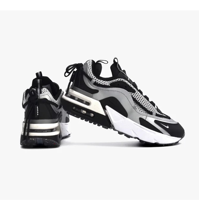 Nike Women's Air Max Furyosa NRG in metallic silver and black, featuring a distinctive stacked Air unit in the heel.