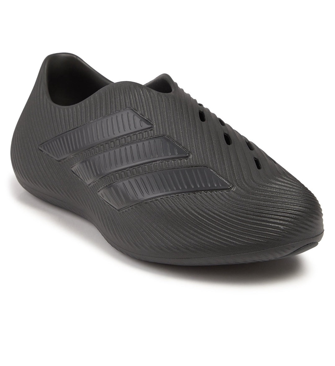 Adidas Purechill Slides in Core Black, featuring a sleek, all-black design with a textured upper and EVA midsole.