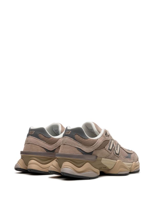 New Balance 9060 in the "Driftwood Castlerock" colorway, featuring a chunky sole and a suede and mesh upper.