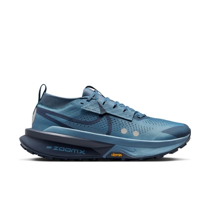 Nike Zegama Trail 2 is highlighted by its Smokey Blue colorway and rugged Vibram® outsole.