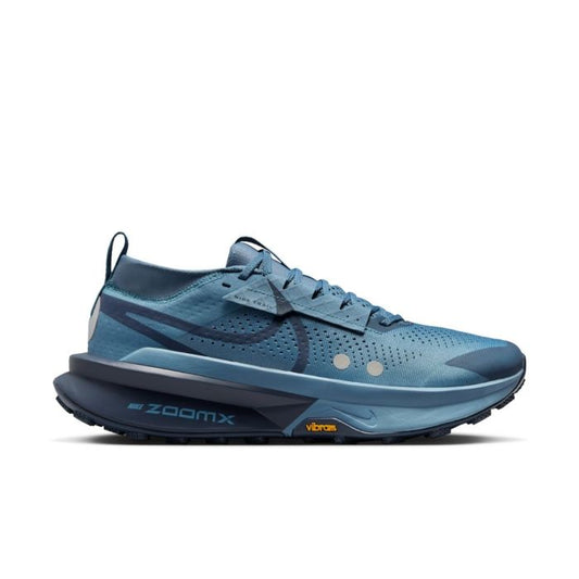 Nike Zegama Trail 2 is highlighted by its Smokey Blue colorway and rugged Vibram® outsole.