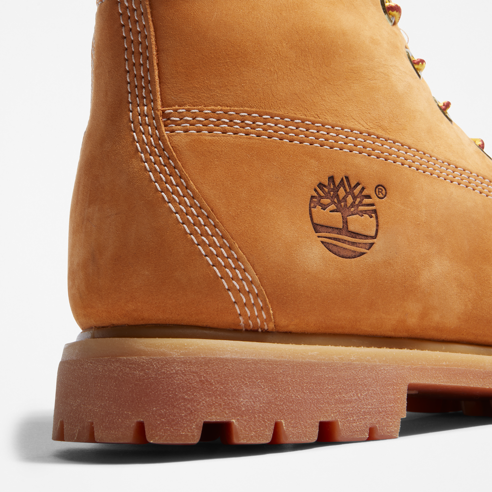 Timberland Premium 6-Inch Waterproof Boots featuring a prominent embossed logo on the side.