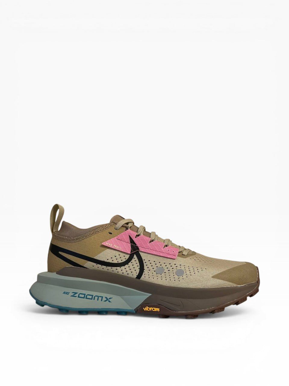 Nike Zegama 2 trail-running shoes in a Malt, Ghost, and Alabaster colorway.