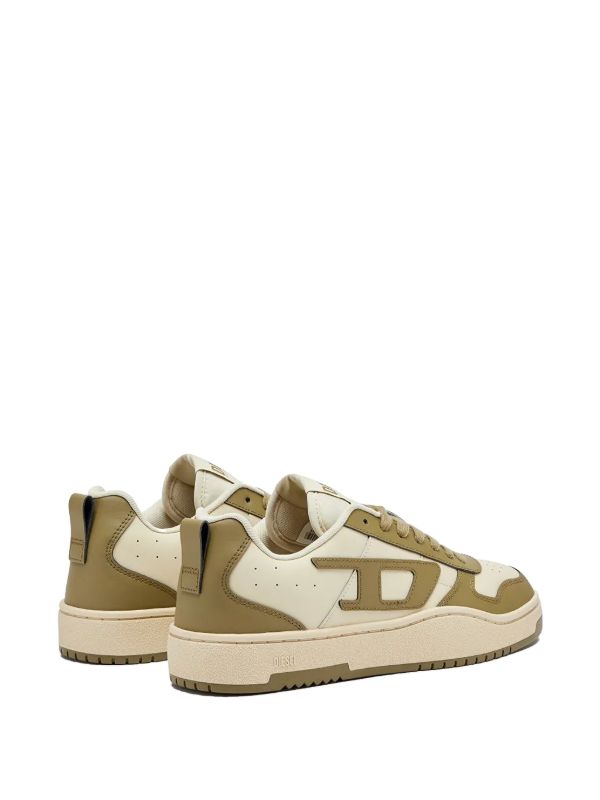Diesel S-Ukiyo V2 low-top sneakers in a white and olive colorway.