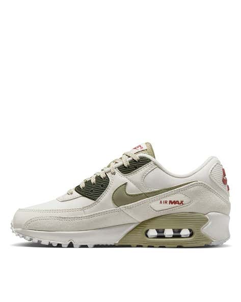 Nike Air Max 90 sneakers in the "Phantom Neutral Olive" colorway, featuring a unique textured overlay on the side.