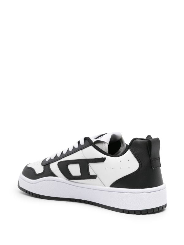 Diesel S-Ukiyo V2 Low sneakers in a white and black colorway featuring the iconic "D" logo patch.