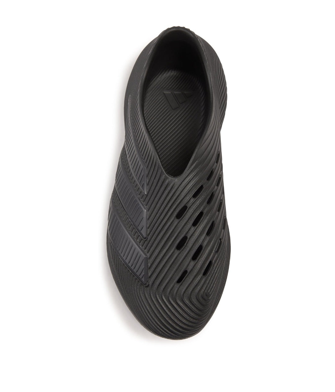 Adidas Purechill Slides in Core Black, featuring a sleek, all-black design with a textured upper and EVA midsole.