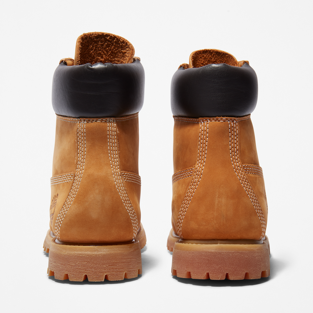 Timberland Premium 6-Inch Waterproof Boots featuring a prominent embossed logo on the side.