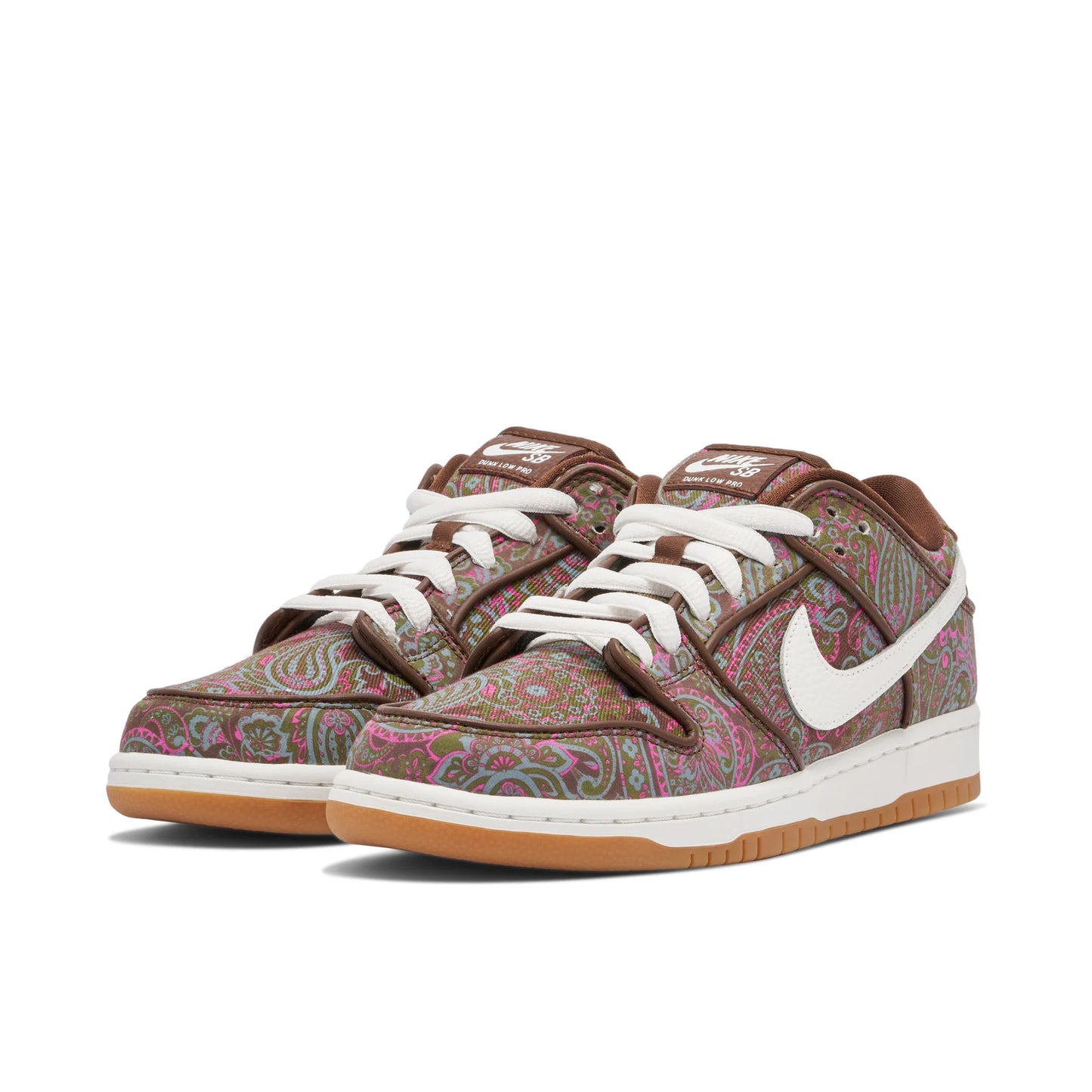 Nike SB Dunk Low "Paisley Brown" sneakers, featuring a unique patterned canvas upper.