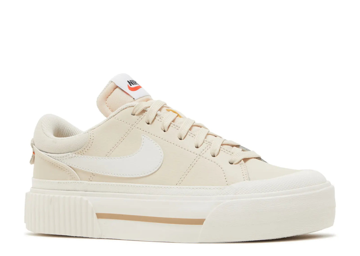 Nike Women's Court Legacy Lift platform sneakers in a Pearl White/Phantom colorway, featuring a chunky sole and stitched leather design.