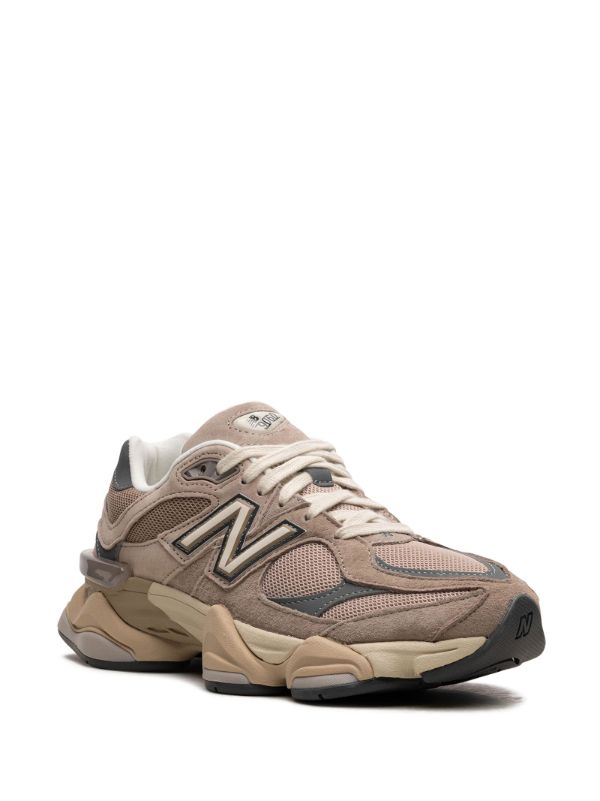 New Balance 9060 in the "Driftwood Castlerock" colorway, featuring a chunky sole and a suede and mesh upper.
