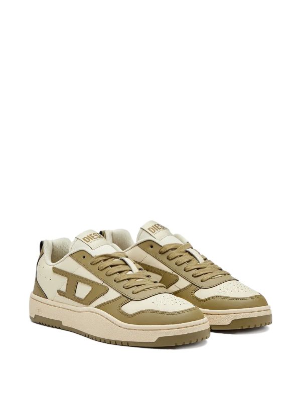 Diesel S-Ukiyo V2 low-top sneakers in a white and olive colorway.