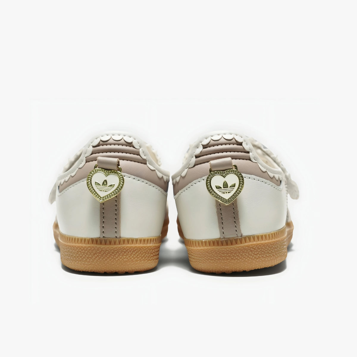 Adidas Women's Mary Jane Samba 'Pink Ruffle Edition' featuring a gold trefoil logo on the hook-and-loop strap.