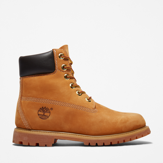 Timberland Premium 6-Inch Waterproof Boots featuring a prominent embossed logo on the side.