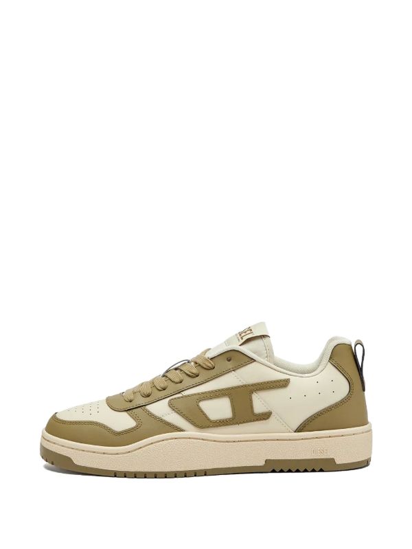 Diesel S-Ukiyo V2 low-top sneakers in a white and olive colorway.