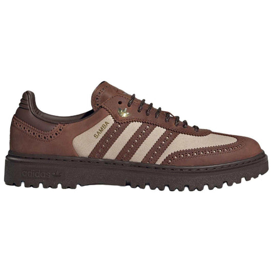 Adidas Samba WTR sneakers in a dark brown colorway with a ridged sole.