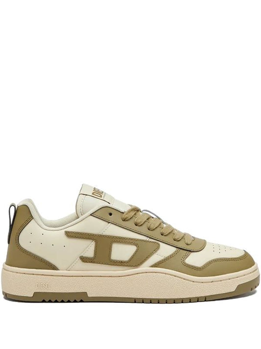 Diesel S-Ukiyo V2 low-top sneakers in a white and olive colorway.