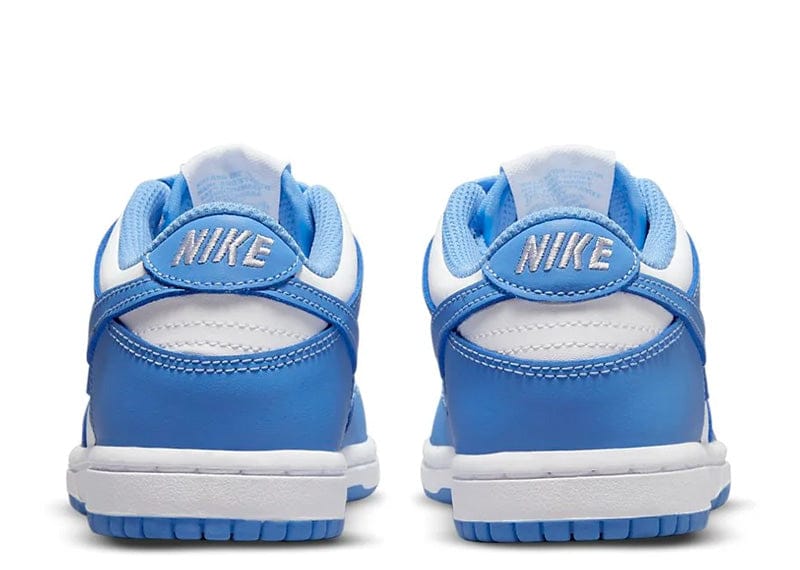 Nike Dunk Low 'University Blue' features a classic two-tone design with crisp white leather panels and vibrant blue leather overlays.