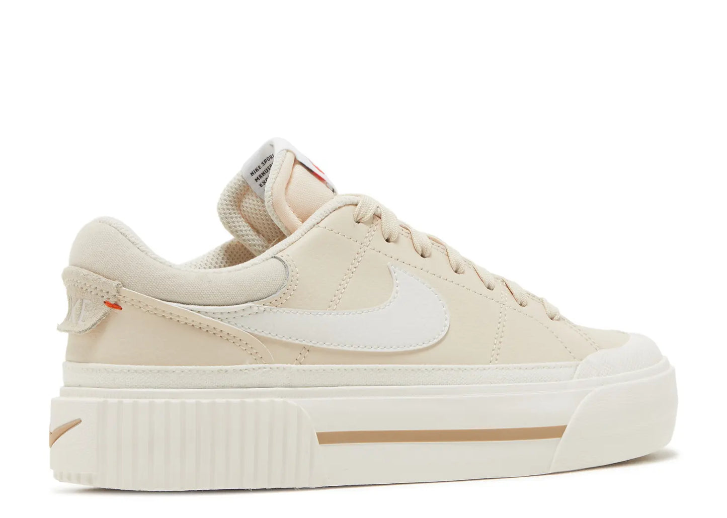Nike Women's Court Legacy Lift platform sneakers in a Pearl White/Phantom colorway, featuring a chunky sole and stitched leather design.
