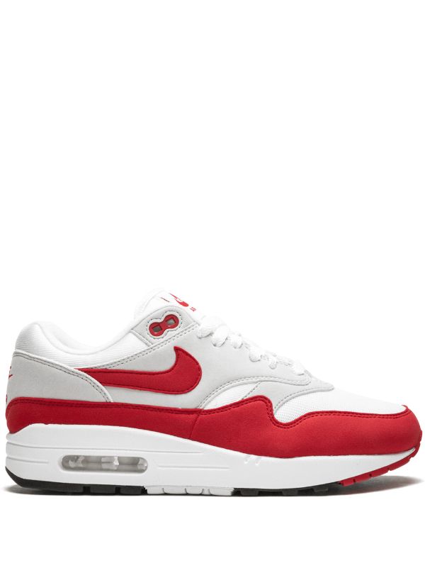 Nike Air Max 1 sneakers, specifically featuring the "University Red"