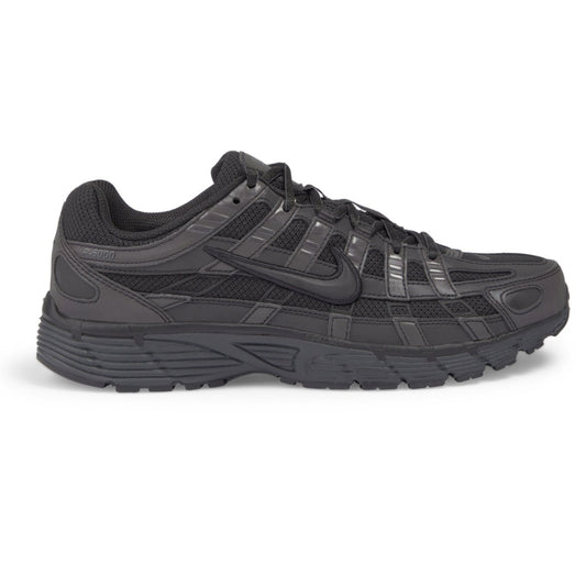 Nike P-6000 sneakers in a triple-black colorway, featuring a mix of breathable mesh and synthetic leather overlays.Design Inspiration: