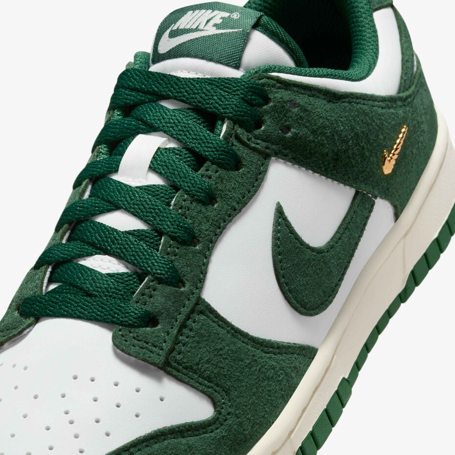 Nike Dunk Low Suede sneaker in Gorge Green and Summit White.