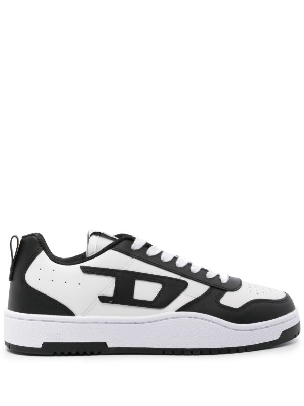 Diesel S-Ukiyo V2 Low sneakers in a white and black colorway featuring the iconic "D" logo patch.