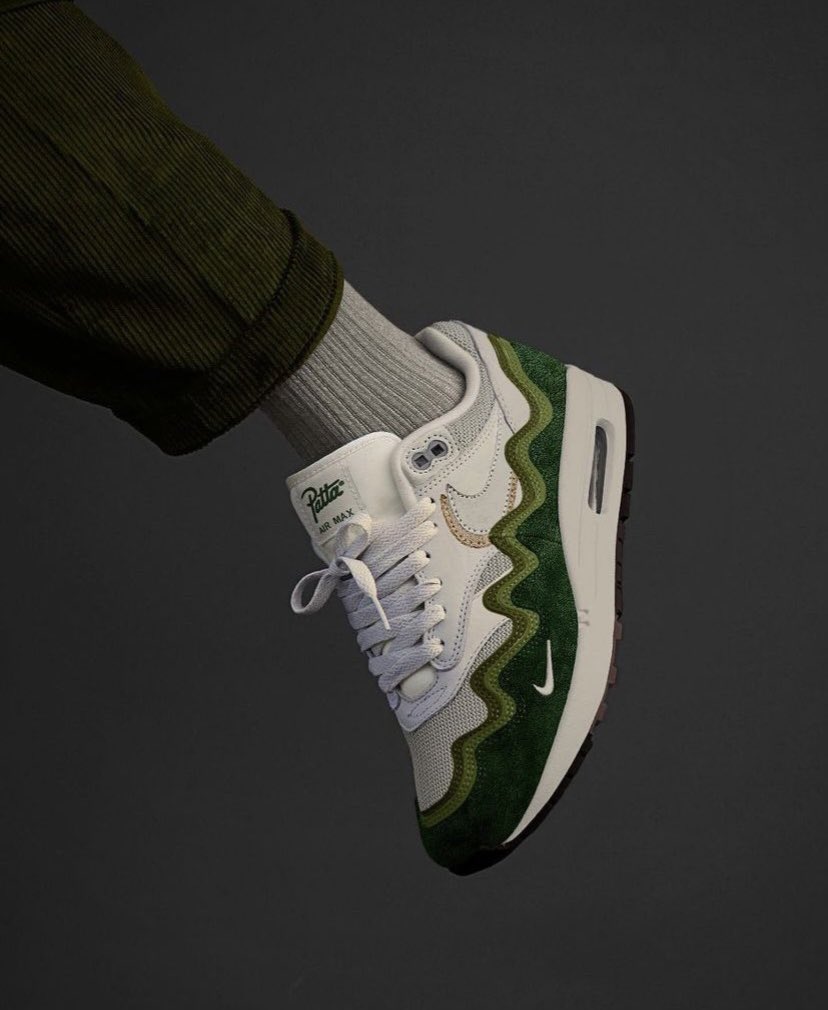 Nike Air Max 1 Patta "Chlorophyll" sneakers, featuring a distinct green wavy mudguard.