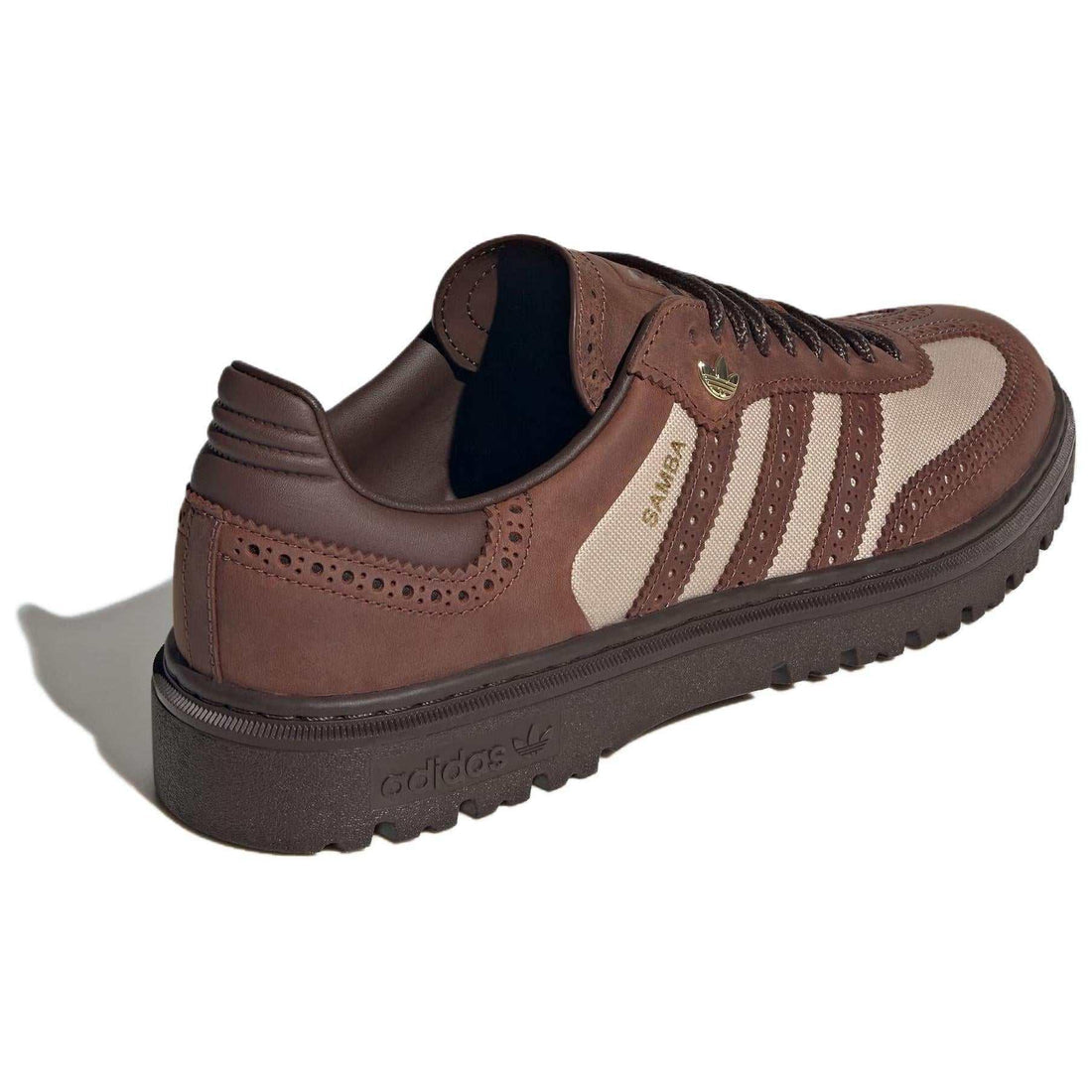 Adidas Samba WTR sneakers in a dark brown colorway with a ridged sole.