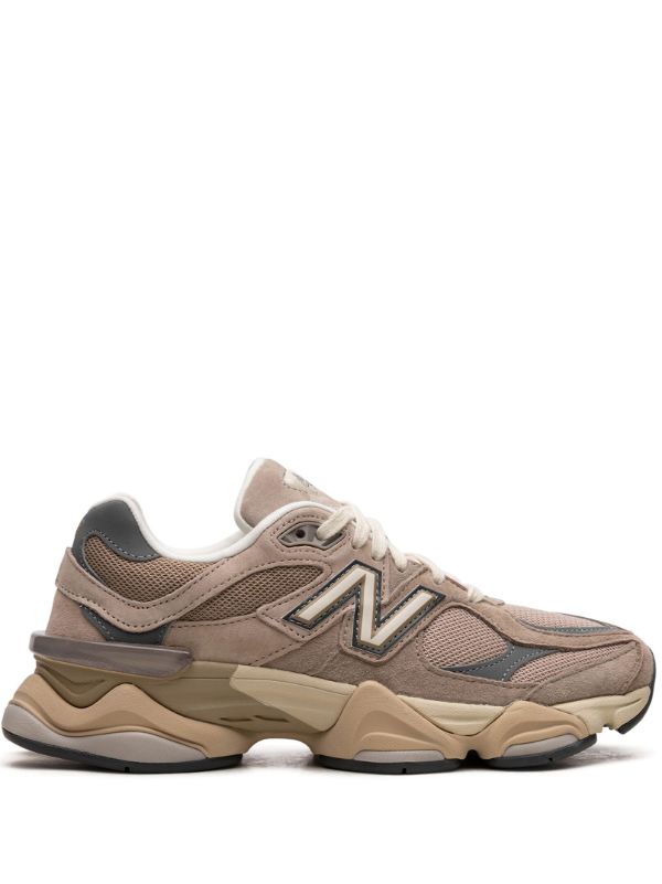 New Balance 9060 in the "Driftwood Castlerock" colorway, featuring a chunky sole and a suede and mesh upper.