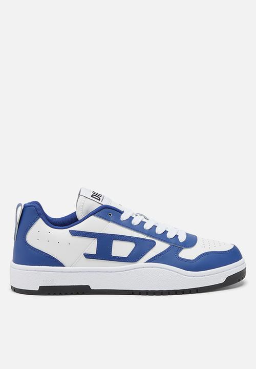 Diesel S-Ukiyo V2 Low sneakers in blue and white, featuring a leather and nylon upper with side "D" branding